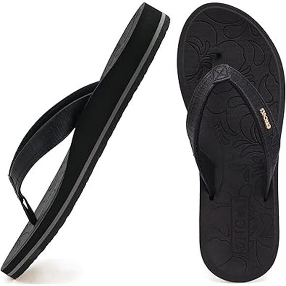 New Oncai Women 9.5 Black Cushioned Slip On Thong Flip Flop Arch Support Sandals - Picture 1 of 5